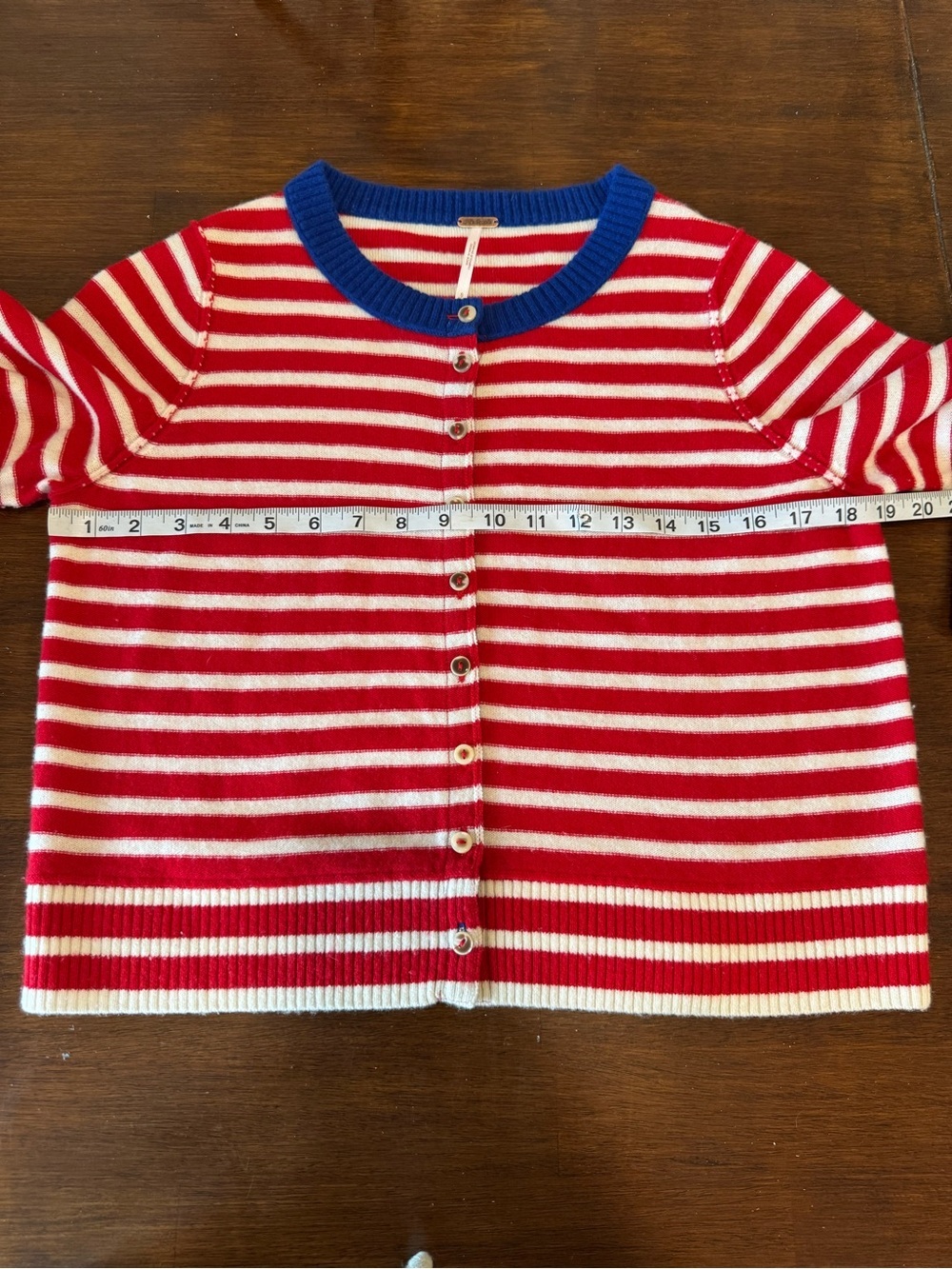 Free People Red White Blue Striped Cashmere Blend Cardigan Sweater Small - Picture 3 of 10